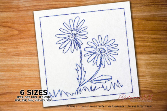 Beautiful Daisy Flowers Redwork Design