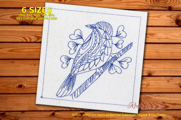 Bird with Love Mandala Redwork