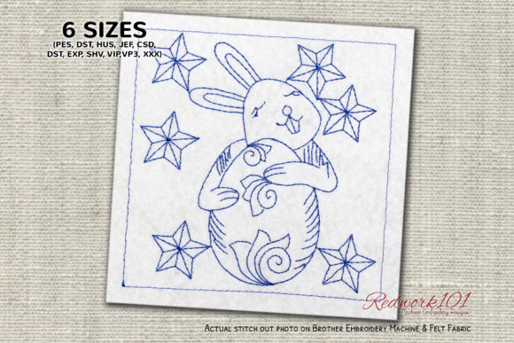 Bunny in Love with Egg Redwork