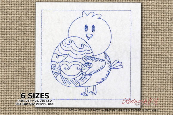 Cute Chick with Easter Egg Redwork