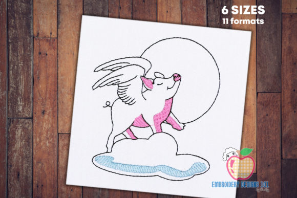 Flying Pig on Cloud Quick Stitch