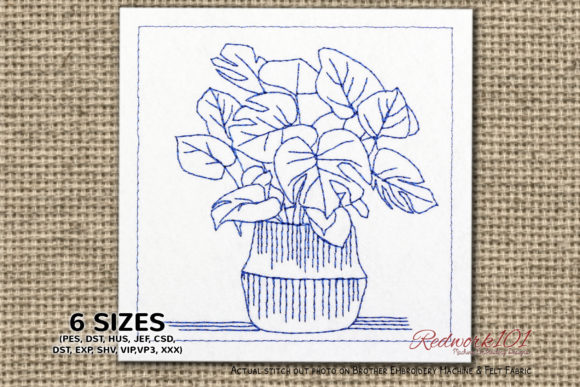 Libra Plants Redwork Embroidery Design