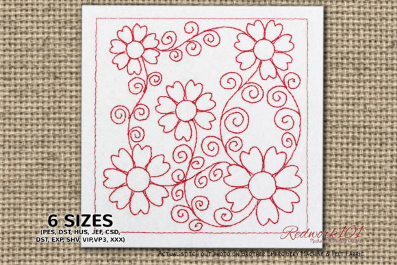 Seamless Flower Quilt Design Redwork