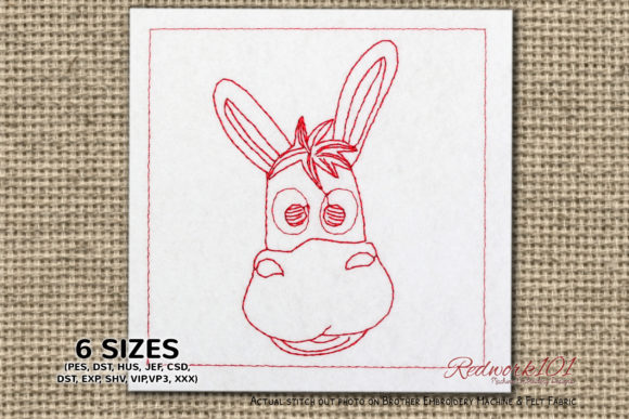 Smiling Donkey Head Redwork